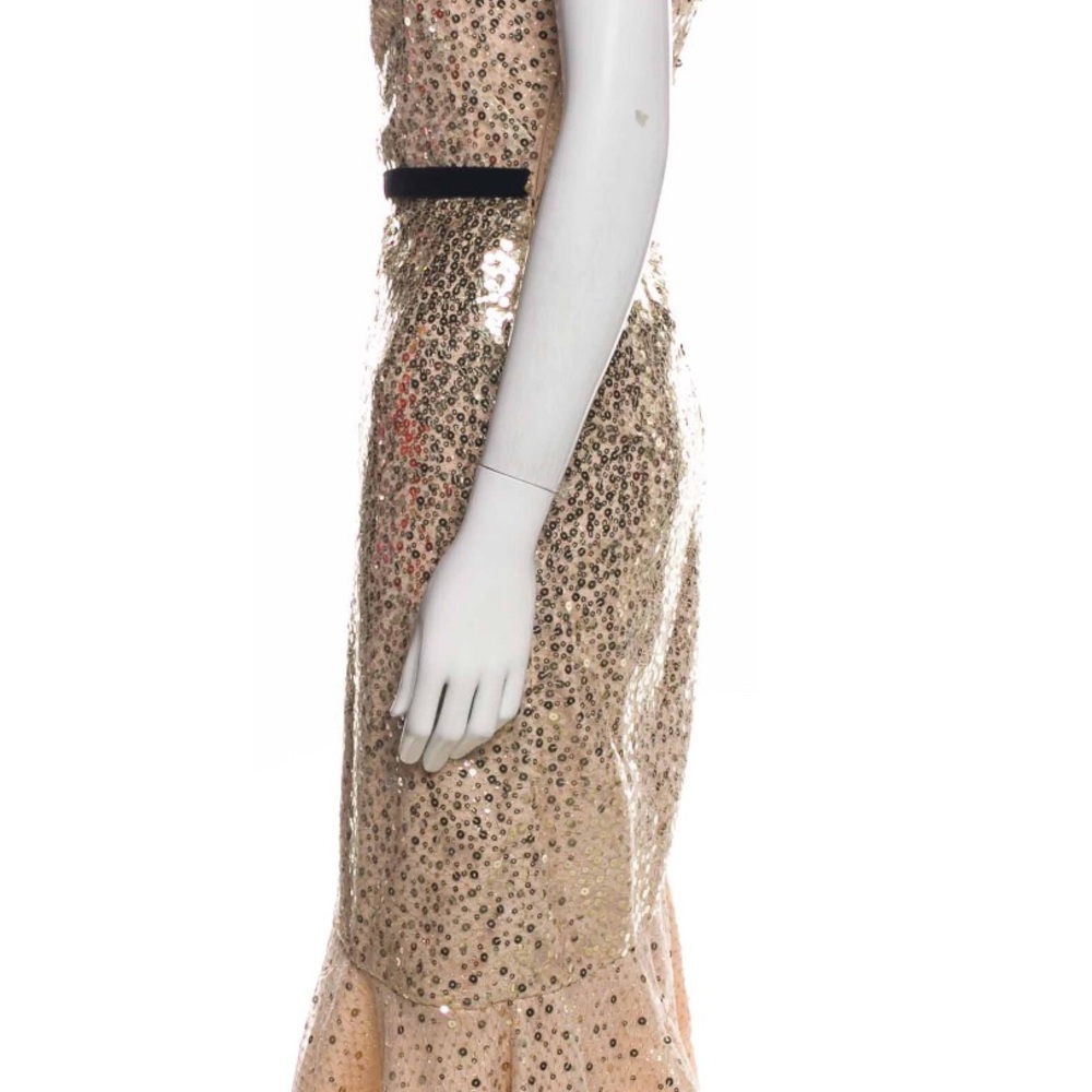 Marchesa Notte Elegant Gold Sequin One-Shoulder Dress 8 NWT
